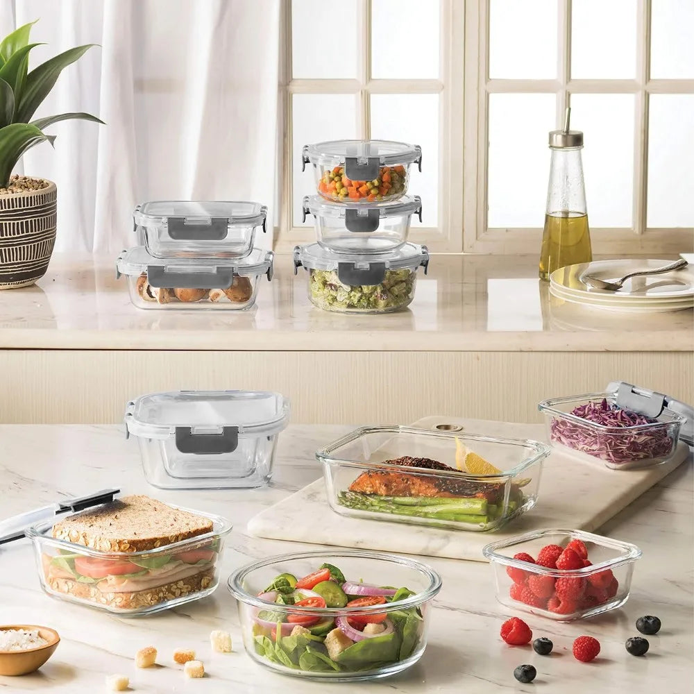 24 Piece Glass Storage Containers with Lids Dishwasher Safe